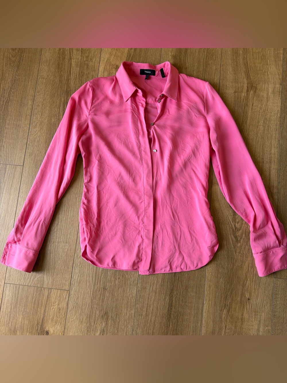 Theory Hot Pink 100% Silk Button-Down Blouse